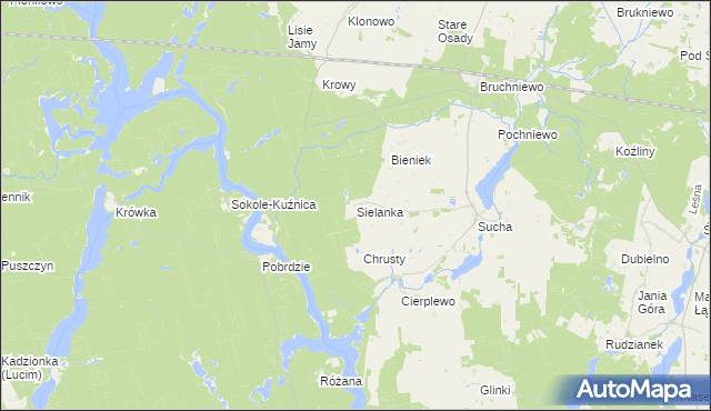 mapa Sielanka gmina Lubiewo, Sielanka gmina Lubiewo na mapie Targeo
