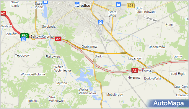 mapa Białki gmina Siedlce, Białki gmina Siedlce na mapie Targeo