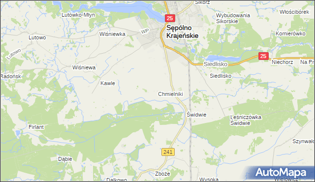 mapa Chmielniki gmina Sępólno Krajeńskie, Chmielniki gmina Sępólno Krajeńskie na mapie Targeo