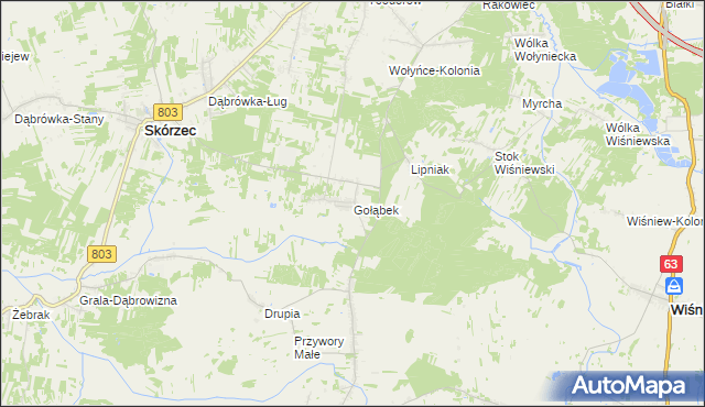 mapa Gołąbek gmina Skórzec, Gołąbek gmina Skórzec na mapie Targeo