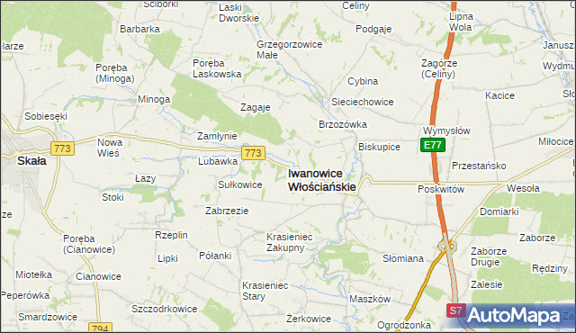 mapa Iwanowice Włościańskie, Iwanowice Włościańskie na mapie Targeo