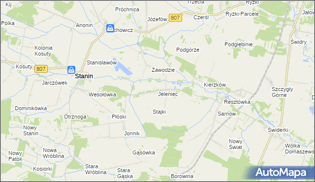 mapa Jeleniec gmina Stanin, Jeleniec gmina Stanin na mapie Targeo