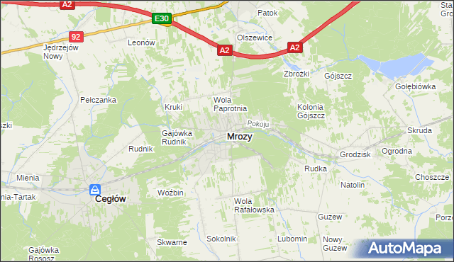 mapa Mrozy powiat miński, Mrozy powiat miński na mapie Targeo