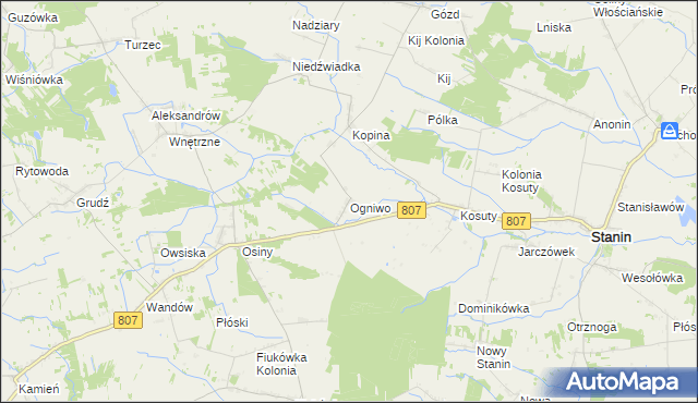 mapa Ogniwo gmina Stanin, Ogniwo gmina Stanin na mapie Targeo