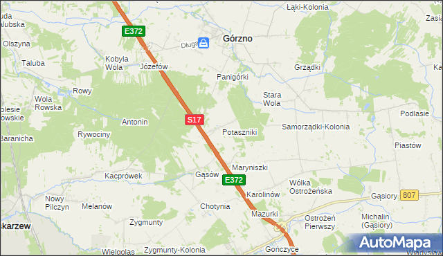 mapa Potaszniki, Potaszniki na mapie Targeo