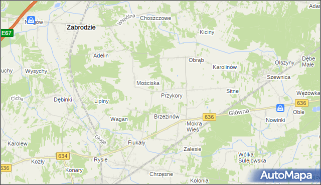 mapa Przykory gmina Zabrodzie, Przykory gmina Zabrodzie na mapie Targeo