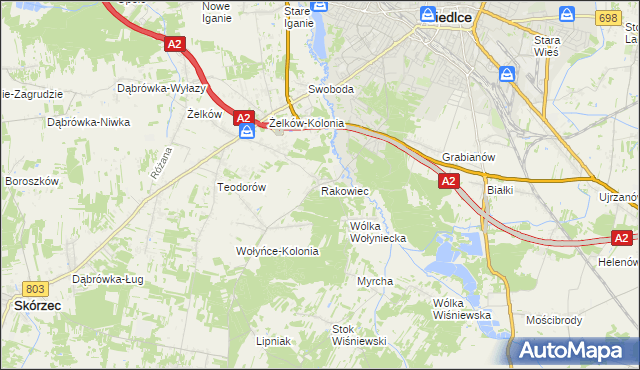 mapa Rakowiec gmina Siedlce, Rakowiec gmina Siedlce na mapie Targeo