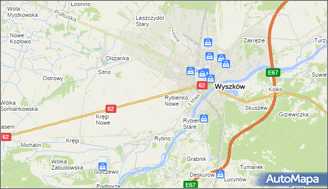 mapa Rybienko Nowe, Rybienko Nowe na mapie Targeo