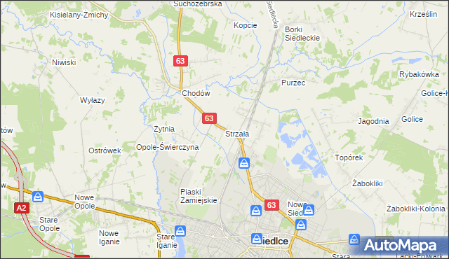 mapa Strzała gmina Siedlce, Strzała gmina Siedlce na mapie Targeo