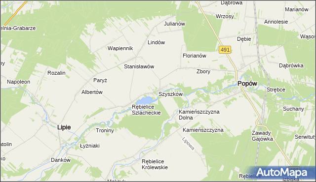mapa Szyszków gmina Lipie, Szyszków gmina Lipie na mapie Targeo