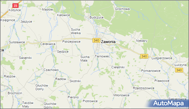 mapa Tarnowiec gmina Zawonia, Tarnowiec gmina Zawonia na mapie Targeo