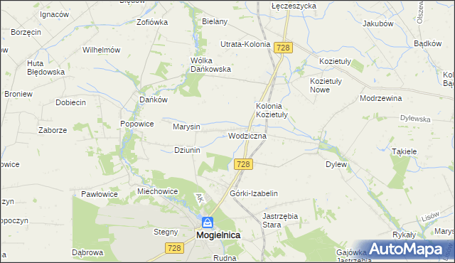 mapa Wodziczna gmina Mogielnica, Wodziczna gmina Mogielnica na mapie Targeo