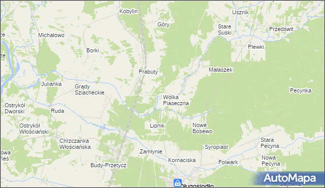 mapa Wólka Piaseczna gmina Długosiodło, Wólka Piaseczna gmina Długosiodło na mapie Targeo
