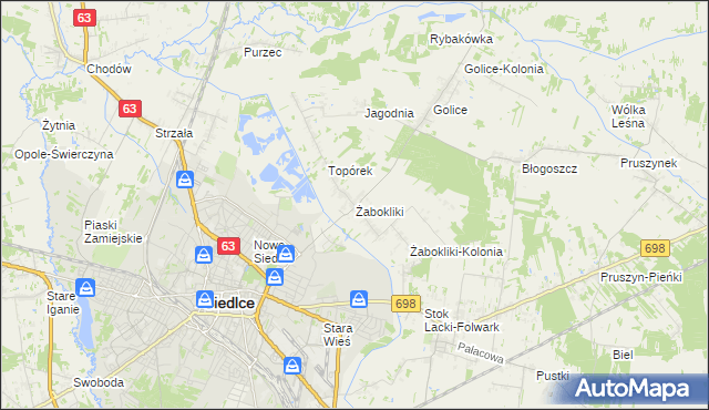 mapa Żabokliki gmina Siedlce, Żabokliki gmina Siedlce na mapie Targeo