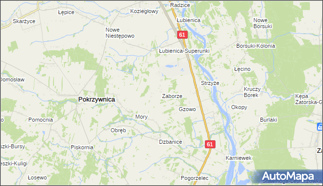 mapa Zaborze gmina Pokrzywnica, Zaborze gmina Pokrzywnica na mapie Targeo
