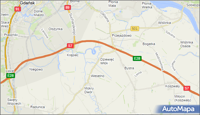 mapa Dziewięć Włók, Dziewięć Włók na mapie Targeo