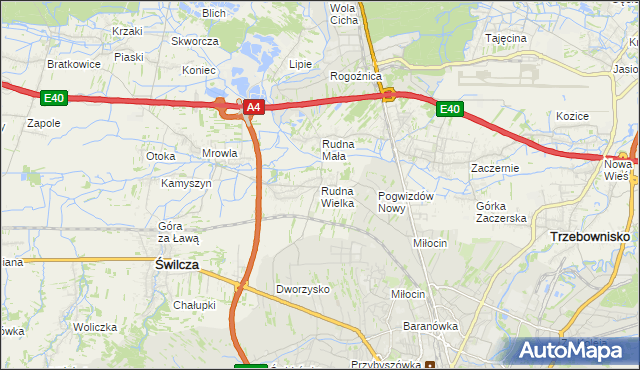 mapa Rudna Wielka gmina Świlcza, Rudna Wielka gmina Świlcza na mapie Targeo