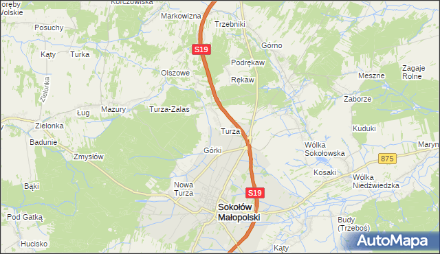 mapa Turza gmina Sokołów Małopolski, Turza gmina Sokołów Małopolski na mapie Targeo