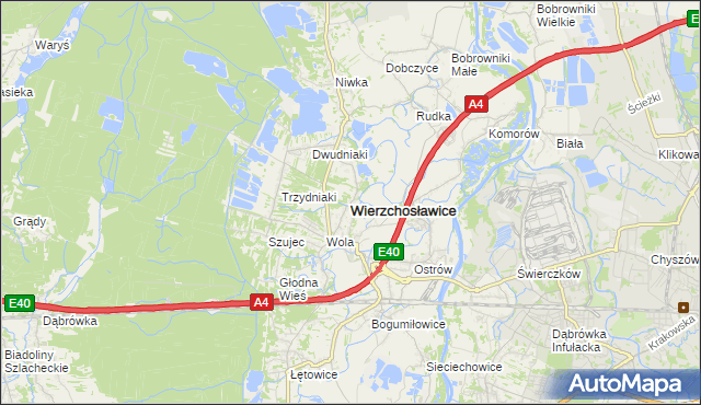 mapa Wierzchosławice powiat tarnowski, Wierzchosławice powiat tarnowski na mapie Targeo