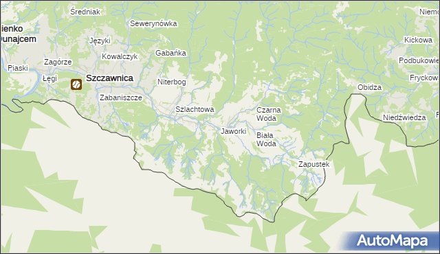 mapa Jaworki gmina Szczawnica, Jaworki gmina Szczawnica na mapie Targeo