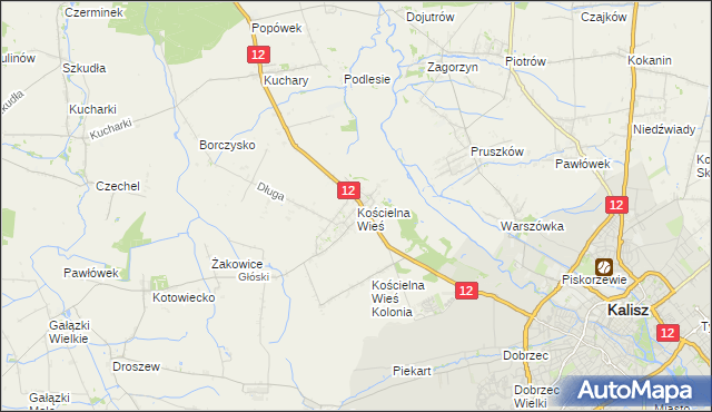 mapa Kościelna Wieś gmina Gołuchów, Kościelna Wieś gmina Gołuchów na mapie Targeo