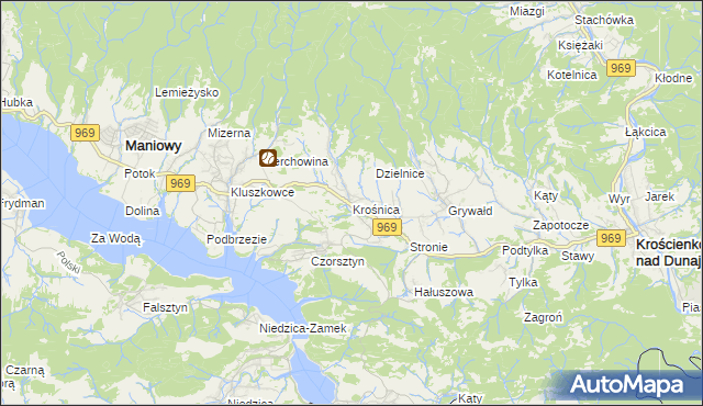 mapa Krośnica gmina Krościenko nad Dunajcem, Krośnica gmina Krościenko nad Dunajcem na mapie Targeo