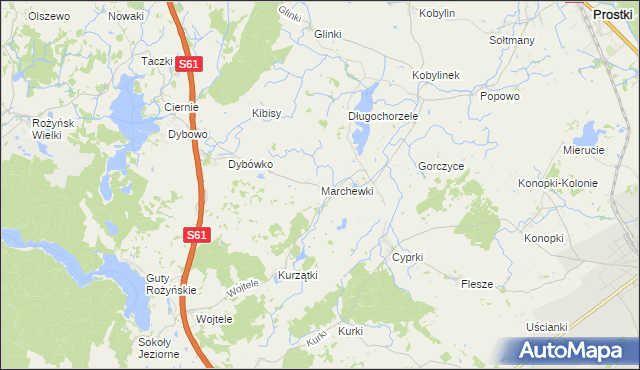 mapa Marchewki gmina Prostki, Marchewki gmina Prostki na mapie Targeo