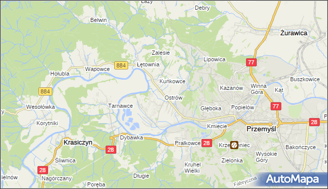 mapa Ostrów gmina Przemyśl, Ostrów gmina Przemyśl na mapie Targeo