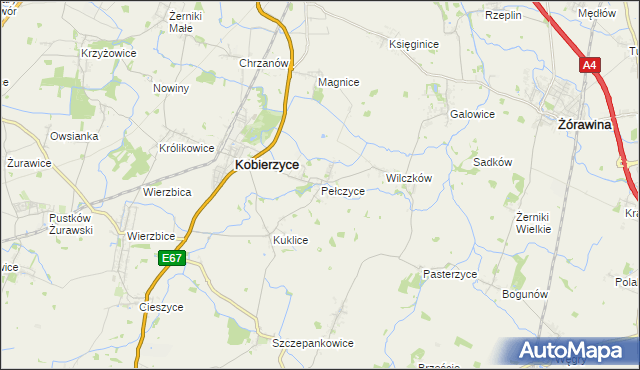 mapa Pełczyce gmina Kobierzyce, Pełczyce gmina Kobierzyce na mapie Targeo
