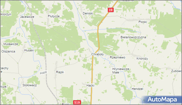 mapa Chraboły gmina Bielsk Podlaski, Chraboły gmina Bielsk Podlaski na mapie Targeo