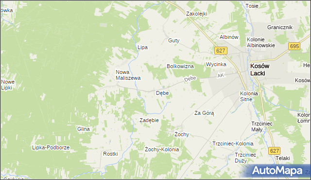 mapa Dębe gmina Kosów Lacki, Dębe gmina Kosów Lacki na mapie Targeo