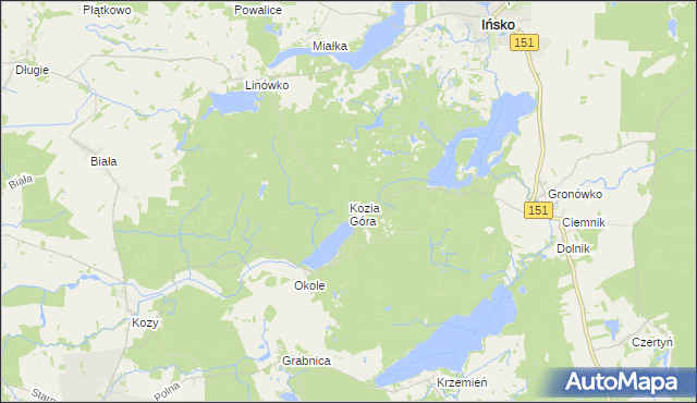 mapa Kozia Góra gmina Ińsko, Kozia Góra gmina Ińsko na mapie Targeo