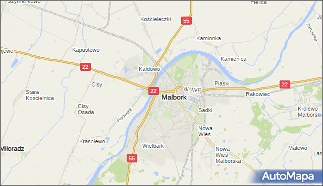 mapa Malborka, Malbork na mapie Targeo