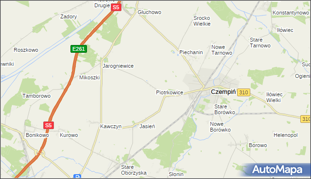 mapa Piotrkowice gmina Czempiń, Piotrkowice gmina Czempiń na mapie Targeo