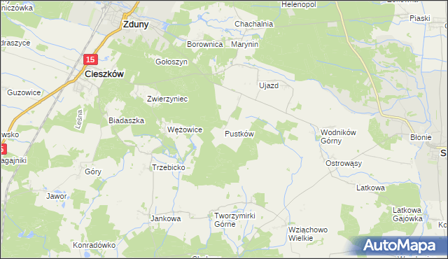 mapa Pustków gmina Cieszków, Pustków gmina Cieszków na mapie Targeo