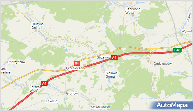 mapa Strzelno gmina Pieńsk, Strzelno gmina Pieńsk na mapie Targeo