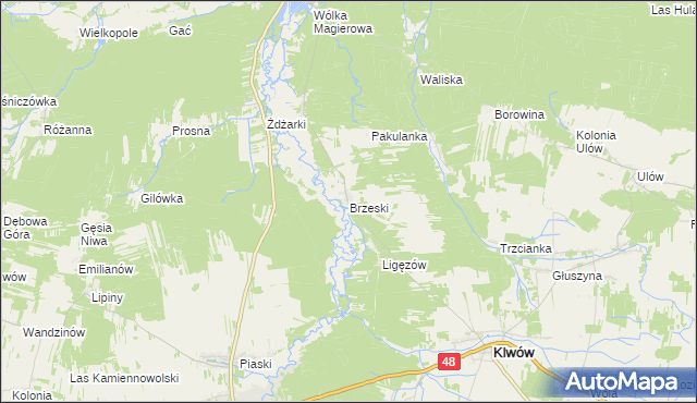 mapa Brzeski gmina Klwów, Brzeski gmina Klwów na mapie Targeo