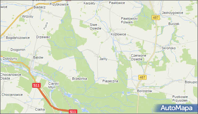 mapa Jamy gmina Gorzów Śląski, Jamy gmina Gorzów Śląski na mapie Targeo