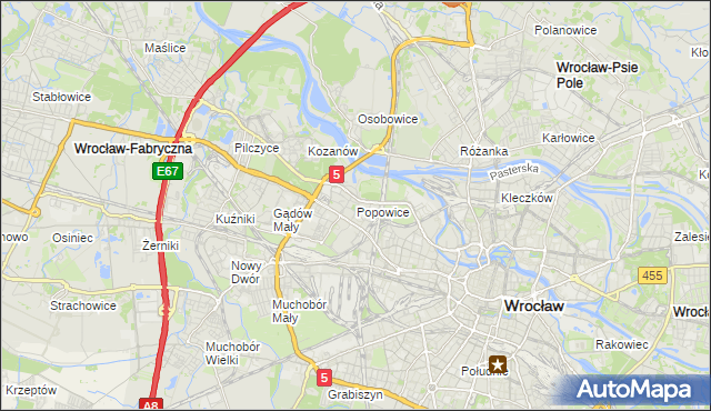 mapa Popowice gmina Wrocław, Popowice gmina Wrocław na mapie Targeo