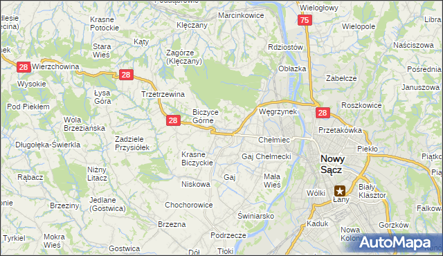 mapa Biczyce Dolne, Biczyce Dolne na mapie Targeo