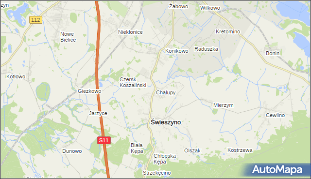 mapa Chałupy gmina Świeszyno, Chałupy gmina Świeszyno na mapie Targeo
