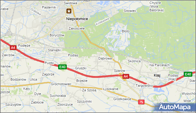 mapa Dąbrowa gmina Kłaj, Dąbrowa gmina Kłaj na mapie Targeo