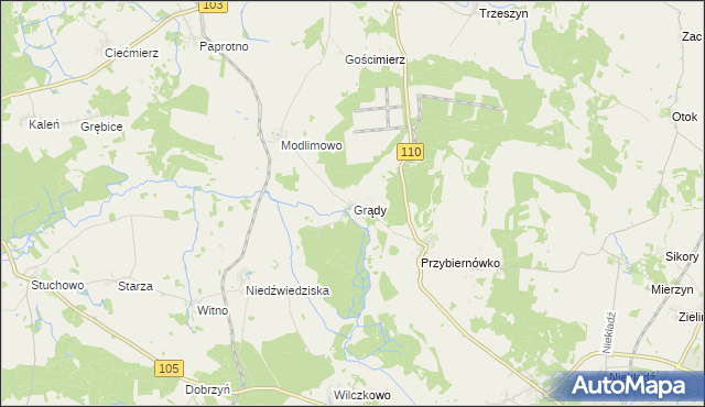 mapa Grądy gmina Gryfice, Grądy gmina Gryfice na mapie Targeo