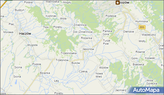 mapa Jasionów gmina Haczów, Jasionów gmina Haczów na mapie Targeo