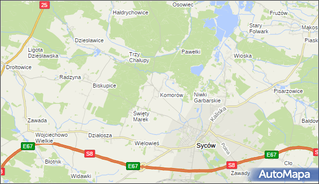 mapa Komorów gmina Syców, Komorów gmina Syców na mapie Targeo