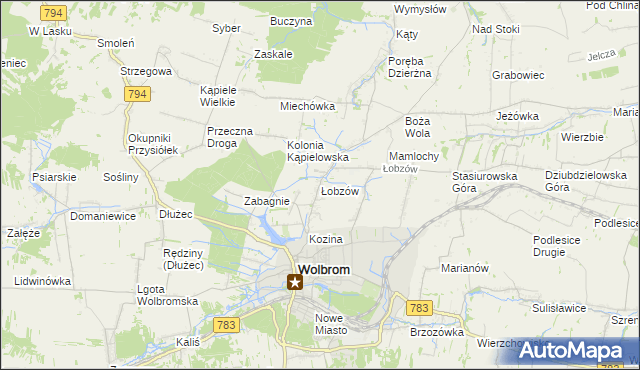 mapa Łobzów gmina Wolbrom, Łobzów gmina Wolbrom na mapie Targeo