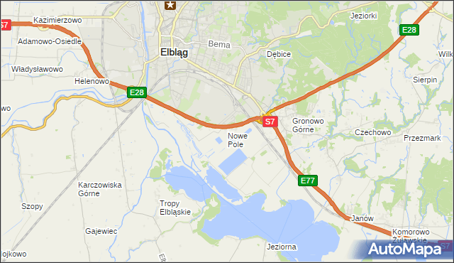 mapa Nowe Pole gmina Elbląg, Nowe Pole gmina Elbląg na mapie Targeo