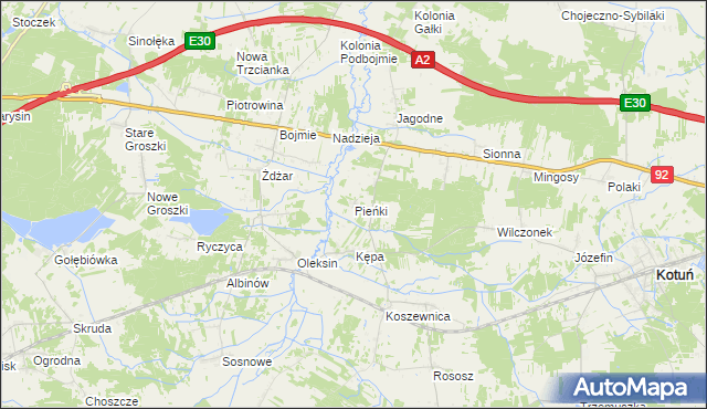 mapa Pieńki gmina Kotuń, Pieńki gmina Kotuń na mapie Targeo