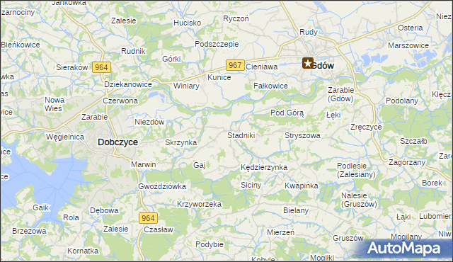 mapa Stadniki gmina Dobczyce, Stadniki gmina Dobczyce na mapie Targeo
