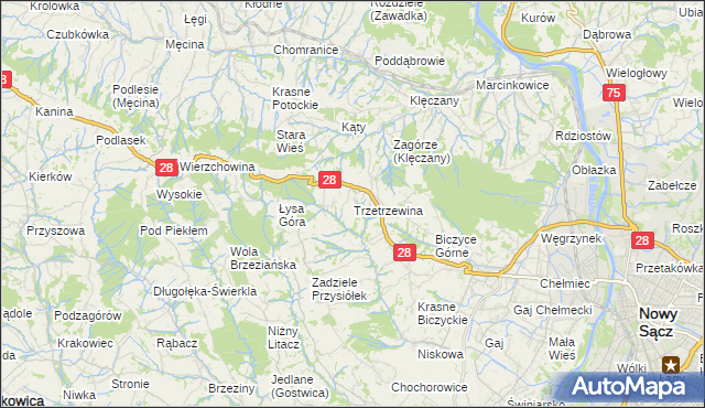 mapa Trzetrzewina, Trzetrzewina na mapie Targeo